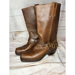 Vintage Frye leather 14R ORing Harness Square Toe Tall Moto Boot cowboy Woman 7